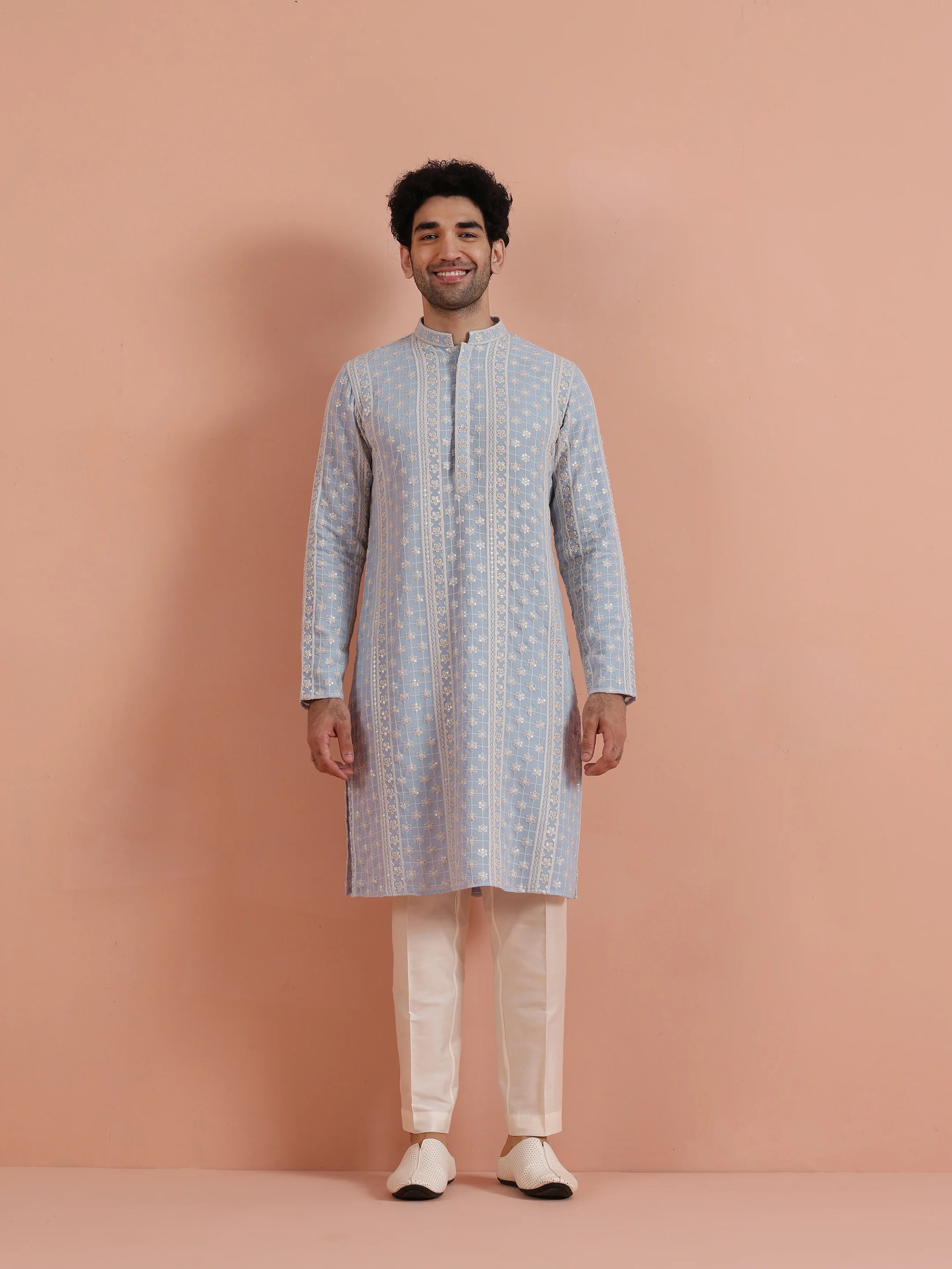 Blue Georgette Embroidered Kurta Trouser Set - Image 8