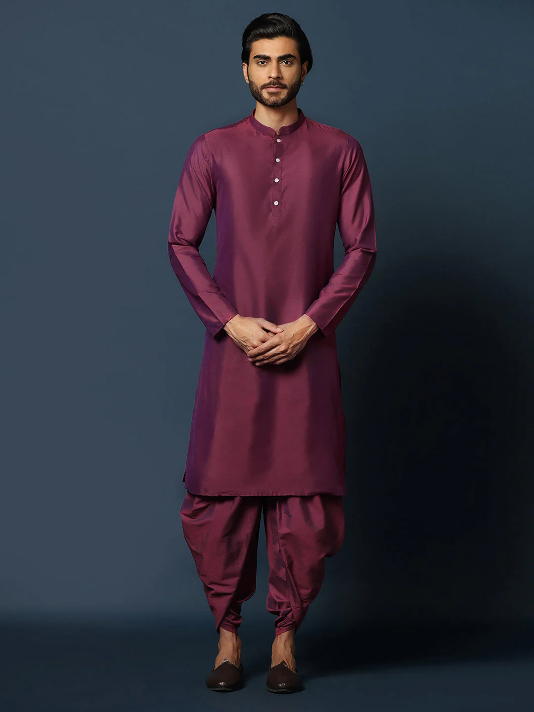 Black Jacquard Indo-Western Sherwani Set with Maroon Silk Blend Kurta and Dhoti Pants – Wedding & Reception Ensemble - Image 7