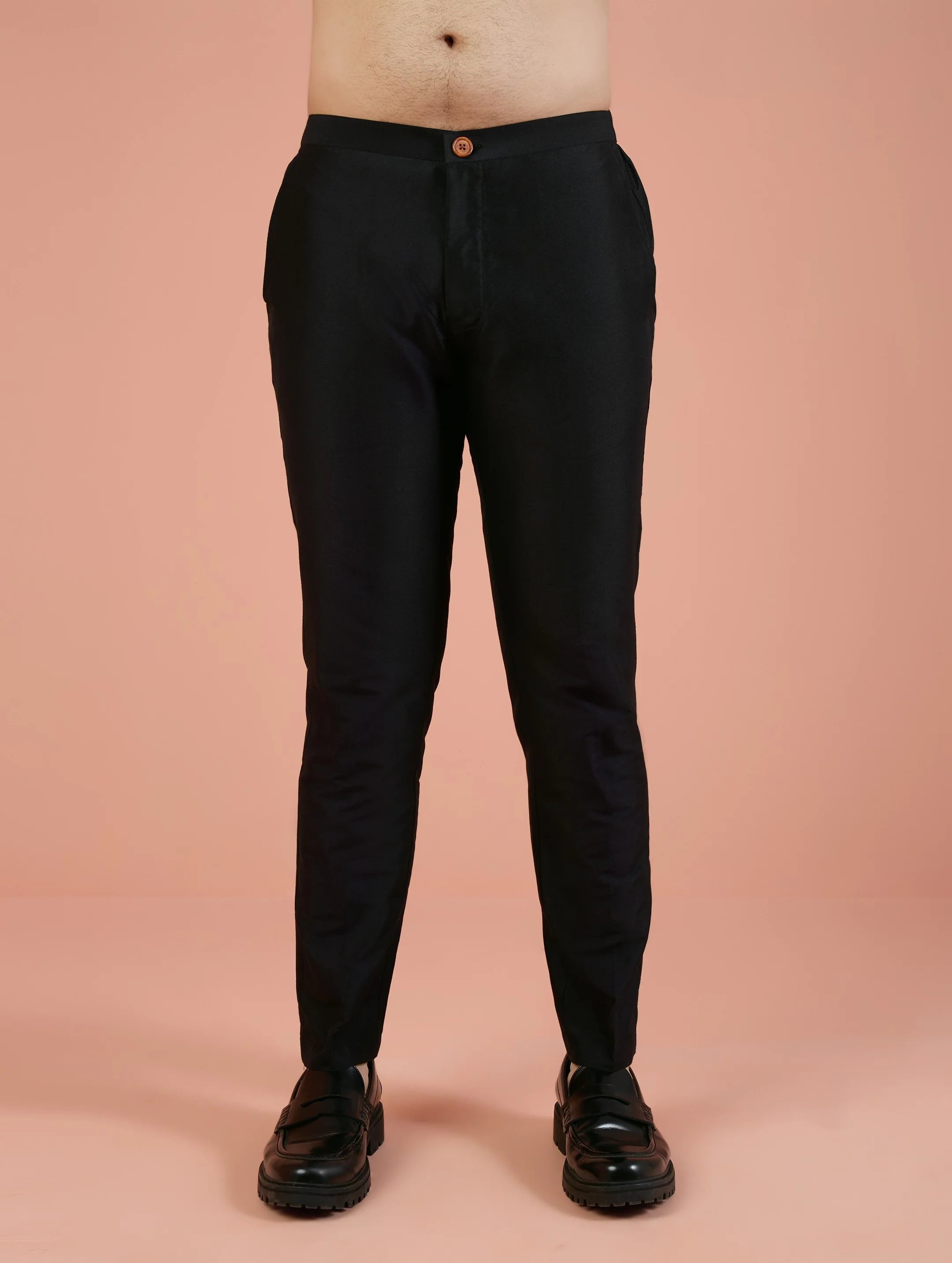 Men Black Solid Kurta Trouser Set with Patch Work - Image 6