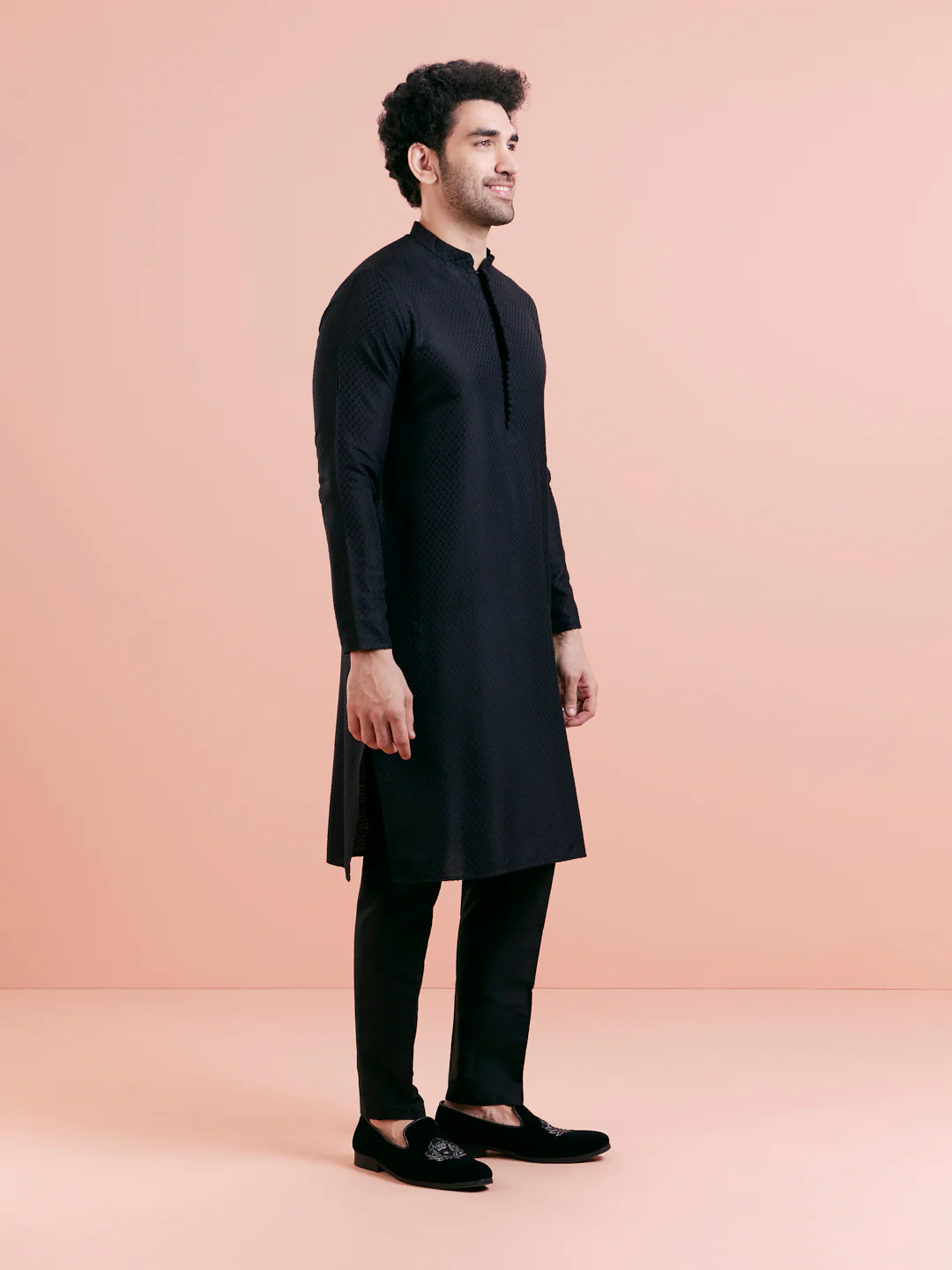 Men's Black Kurta Trouser Set - Image 4