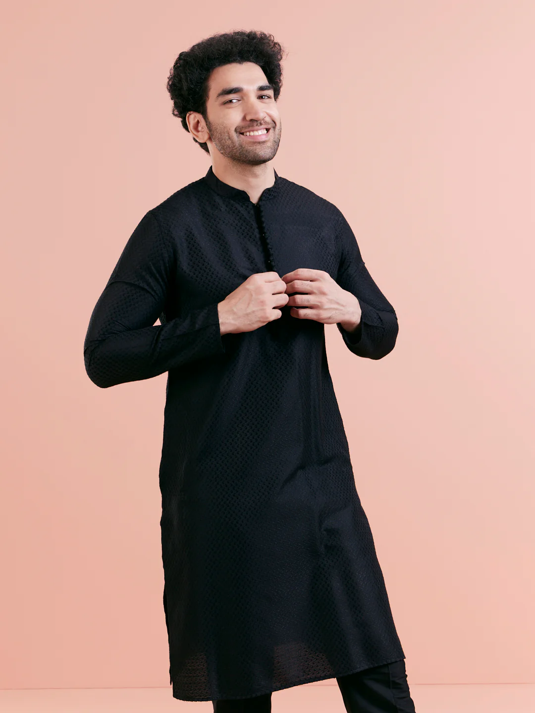 Men's Black Kurta Trouser Set - Image 7